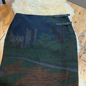 Ralph Lauren Scenic Print Pencil Skirt - Green and Black Wool